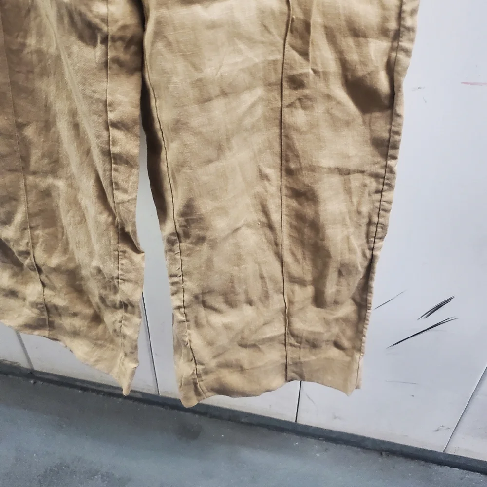 Cos Neutral Beige Linen Blend Pleat Front Straight Wide Leg Trousers Size 2